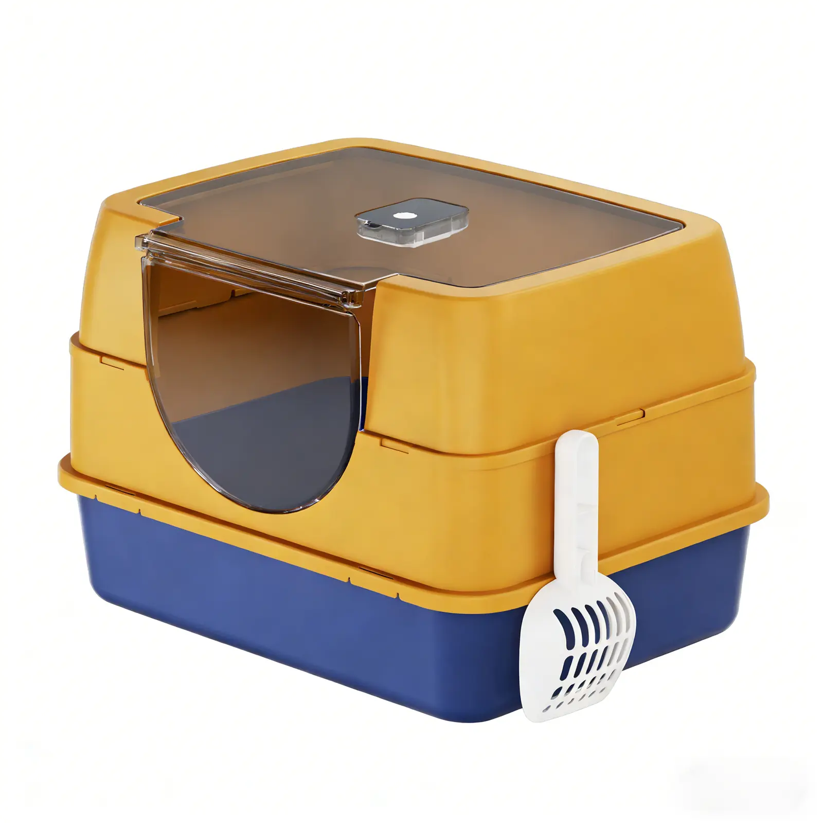 XL Space Capsule Eco Plastic Modern Art Enclosed Cat Litterbox - 52cm(L)x35cm(W)x35cm(H), Front Entry, Top Exit, Odor Lock Shield, Large Interior, Ideal for Apartment Dwellers, Clean Floors (Grey, Orange, Pink)