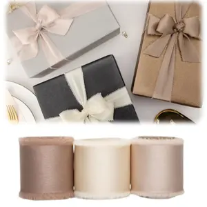 3Pcs Nude Silk Satin Ribbon,Beige Frayed Silk Ribbon for Bridal Flower Bouquet Christmas Gift Wrapping Wedding Decor Invitations Decorations 1.5" x 15 Yards (5Yards X 3 Rolls) - Home Improvement.