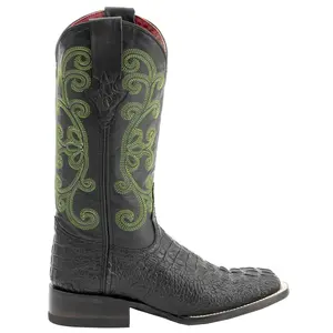 Ferrini Italia Womens Stampede Crocodile Square Toe Pull On  Casual Boots Mid Calf Low Heel 1-2" - Black, Green