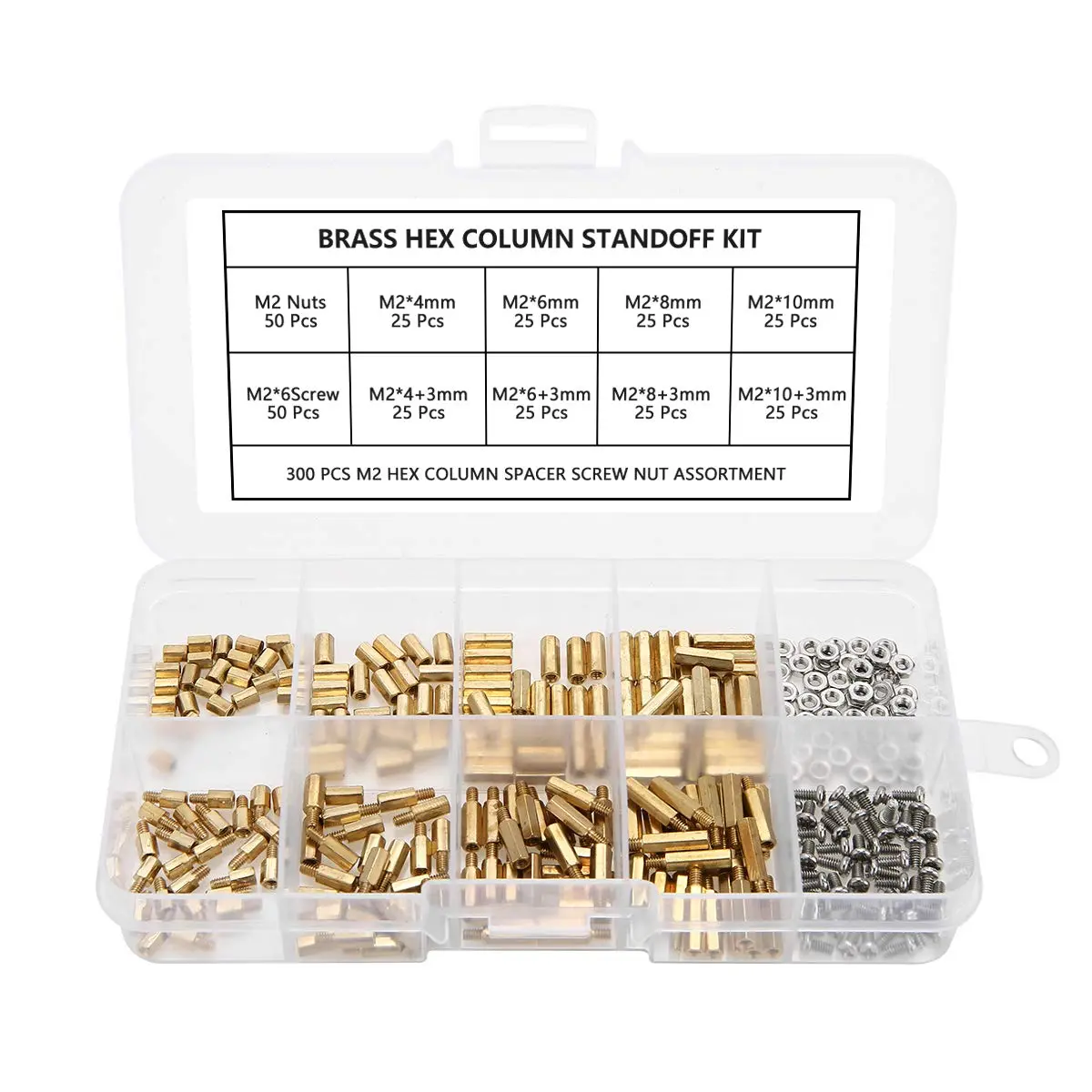300 count M2 Brass Standoff Kit Hex Column Spacer Standoff Screw Motherboard Standoffs Nut Assortment with Box