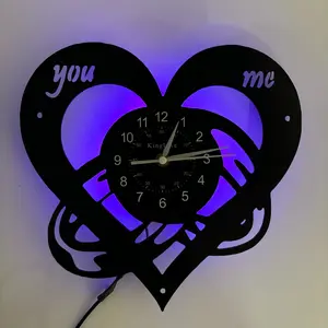 Heart-Shaped Ring-Themed Vinyl Wall Clock, Led Clock, Silent Battery Operated, Perfect for Living Room Bedroom Kitchen Office, Great Gift Idea