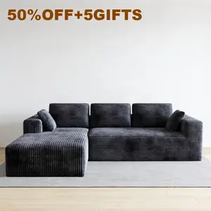 106" L-Shaped Modular Sectional Sofa - 49" Chaise Lounge, Soft Corduroy Upholstery, Memory Foam Padding, Multi-Position Recliner Floor Sofa, 6-Color Options for Living Spaces, Bedrooms