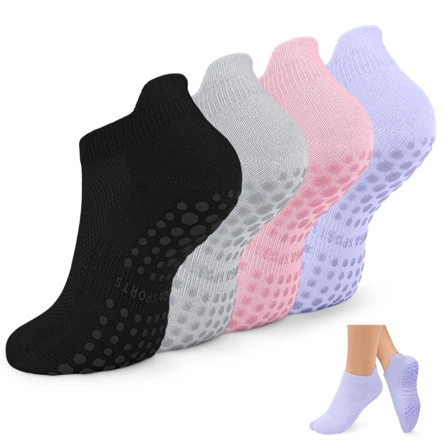 Pilates Socks for Women Non Slip Grip Socks for Yoga, Barre, Barefoot Grippy Yoga Sock Womens Gifts 4 Pairs