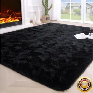 Soft Fluffy Non-slip Area Rug Super Soft Shaggy Rugs Fluffy Carpets 4x5.9 Feet Indoor Modern Plush Area Rugs for Living Room Bedroom Kids Room Nursery Home Decor Upgrade Anti-Skid Rectangular Fuzzy Rug Black Abstract Washable