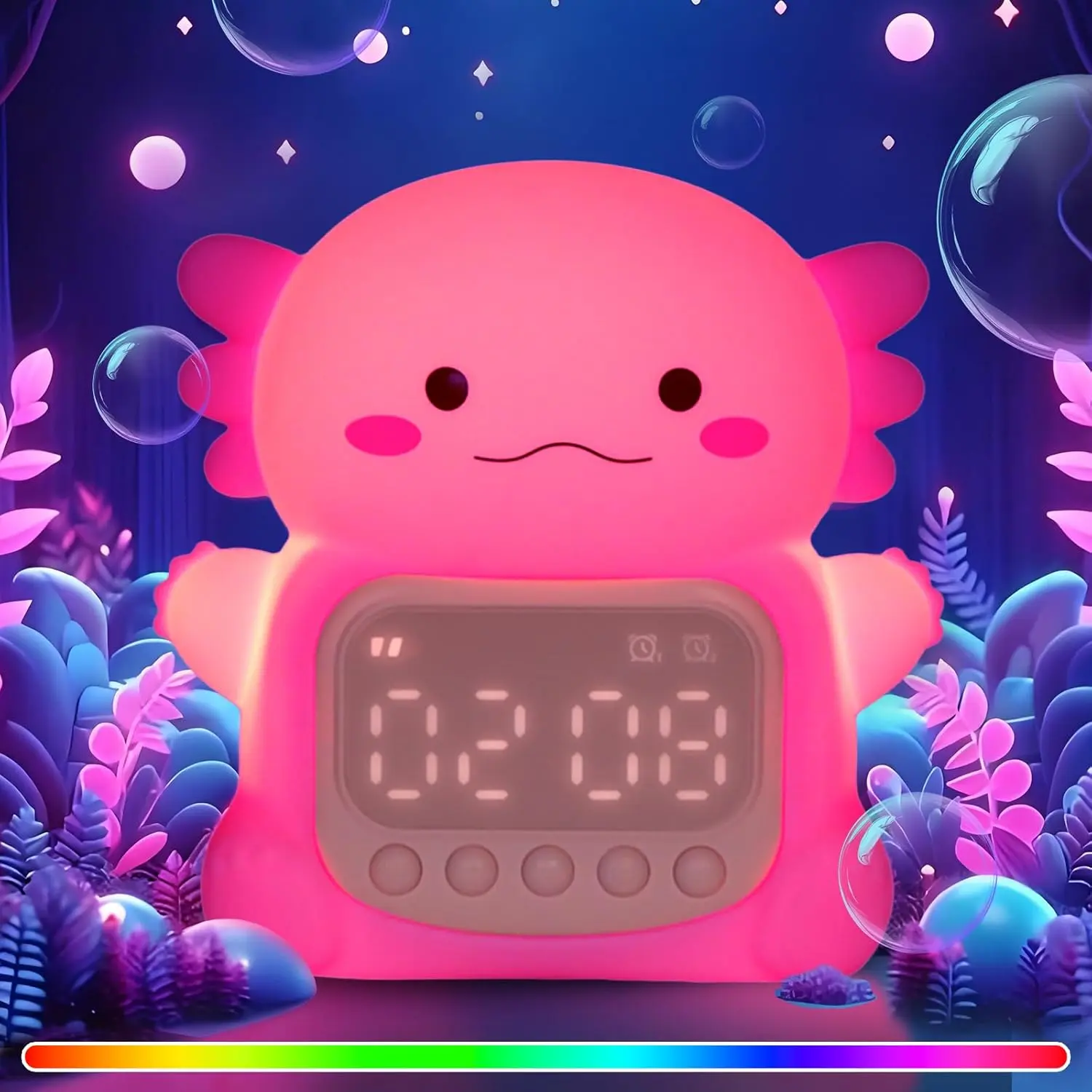 3c9-DLP01 Axolotl Digital Alarm Clock with Night Light, Rechargeable Silicone Decor Lamp, Kids' Tabletop Wake-Up Clock, Ideal Sleep Companion for Children, Digital Clock