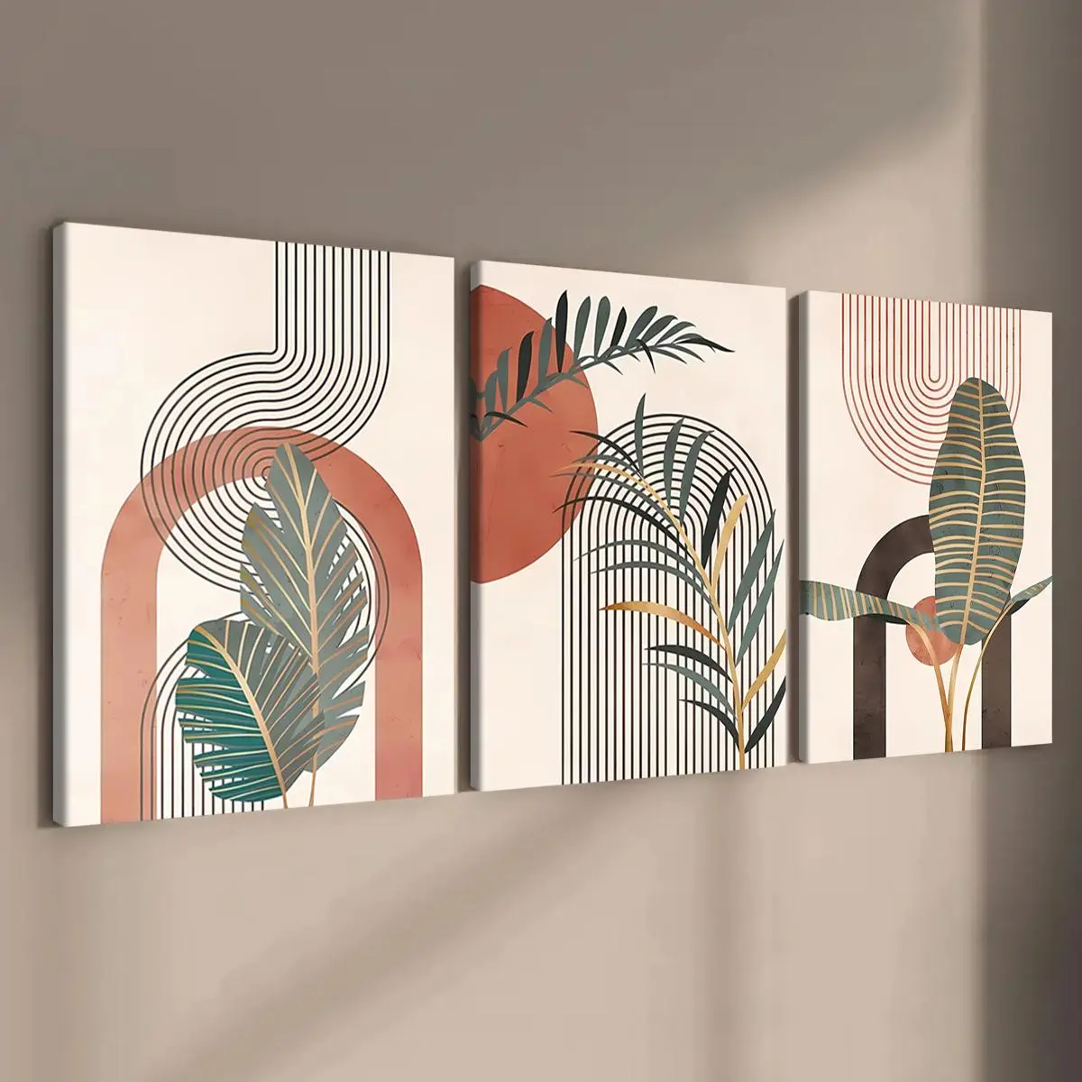Abstract Leaf Pattern Canvas Painting Framed, 3 Counts/set Modern Art Wall Art, Wall Decor for Home Living Room Bedroom Office, Ornaments