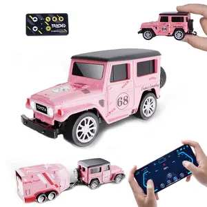 Mini RC Car with APP Control 1:64 Scale Off-Road Vehicle & Trailer Toy 2.4GHz Wireless Remote Control LED Lights Alloy Case MultiControl Modes Speed Steering Adjustable Kids Friendly Truck,Christmas gift