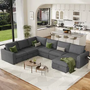 Modular L-Shaped Sectional Sleeper Sofa with Storage – 6-Seat Pull-Out Couch Bed – Modern Living Room Furniture – Chenille Upholstery – White Armless Unit