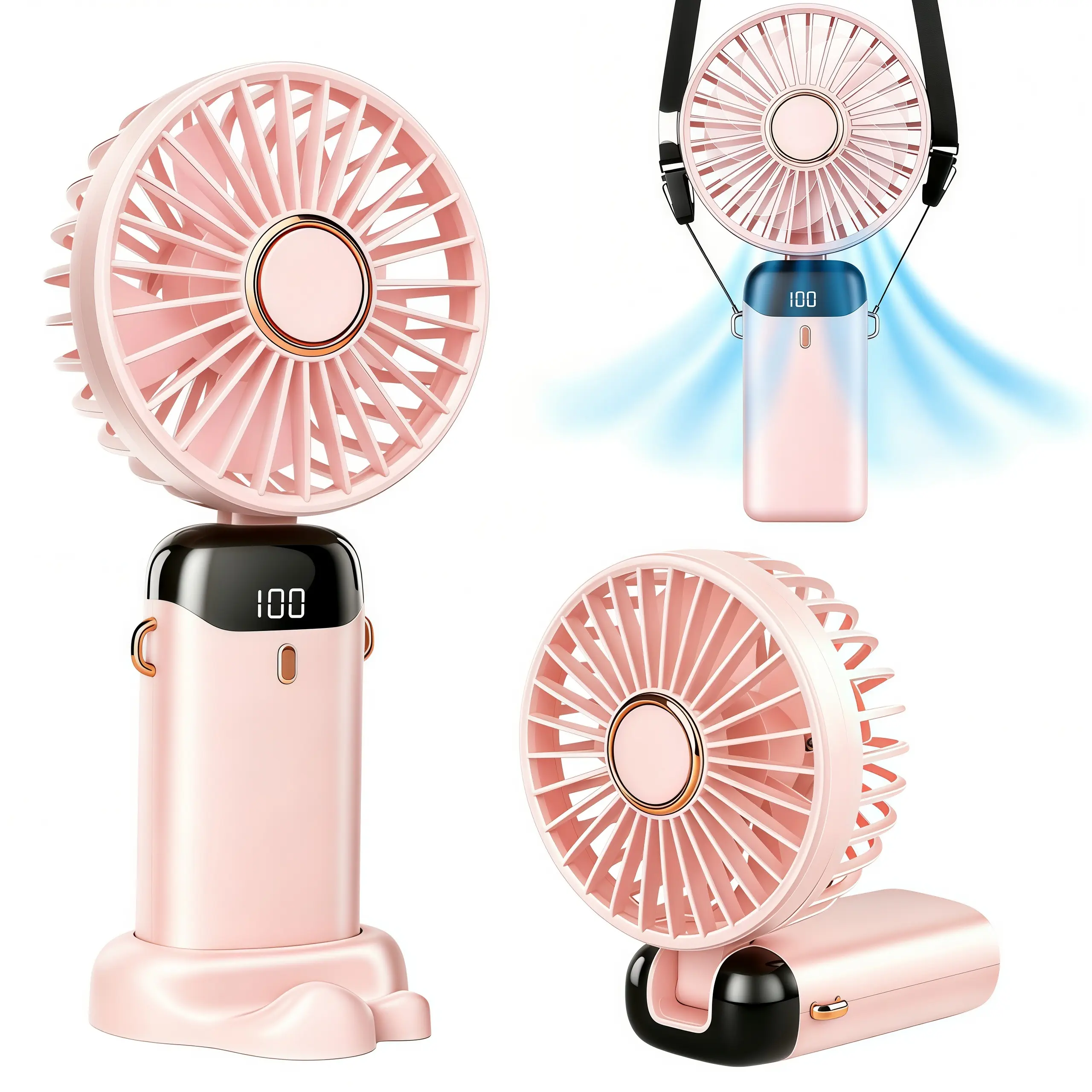 LMMAKE 1PC Personal Portable Fan - Rechargeable Battery-Operated, Battery Saving, Adjustable Multi-Setting, 90° Adjustable, Digital Display, Base Included, Charging and Cooling Portable Fan for Outdoor & Indoor Cooling Solutions