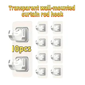 10 Pack No-Drill Curtain Rod Brackets, Self-Adhesive Wall Mounts, Easy Installation Curtain Rod Holders, Ideal for Home & Hotel Use, Durable and Secure