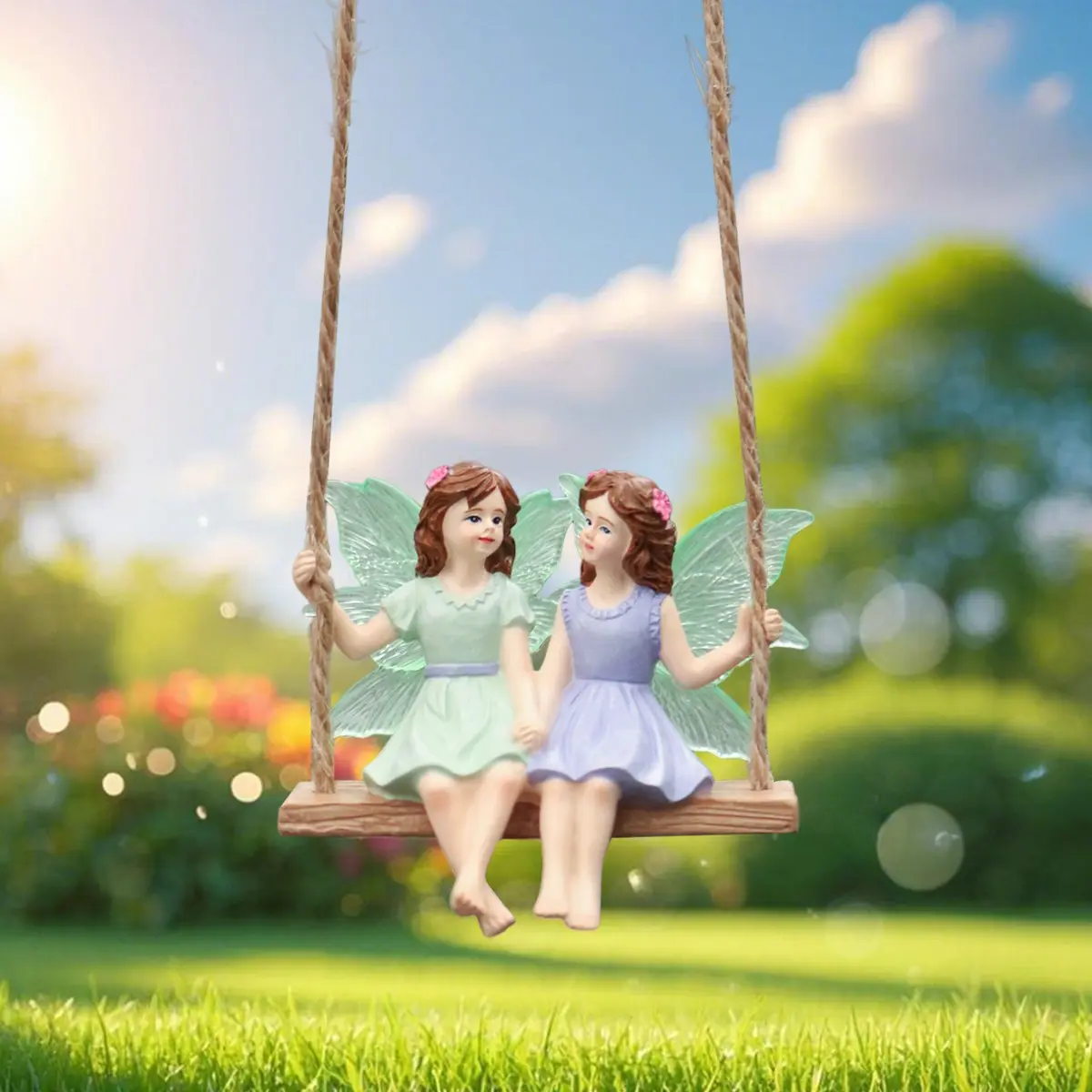 Romantic Fairy Sister Swing Hanging Ornament, Resin Decoration, Porch Garden Decoration, Patio Yard Decoration, Wedding Decor, Butterfly Party Decoration, Valentines Day Decor, Valentine's Day Gift, Anniversary Present