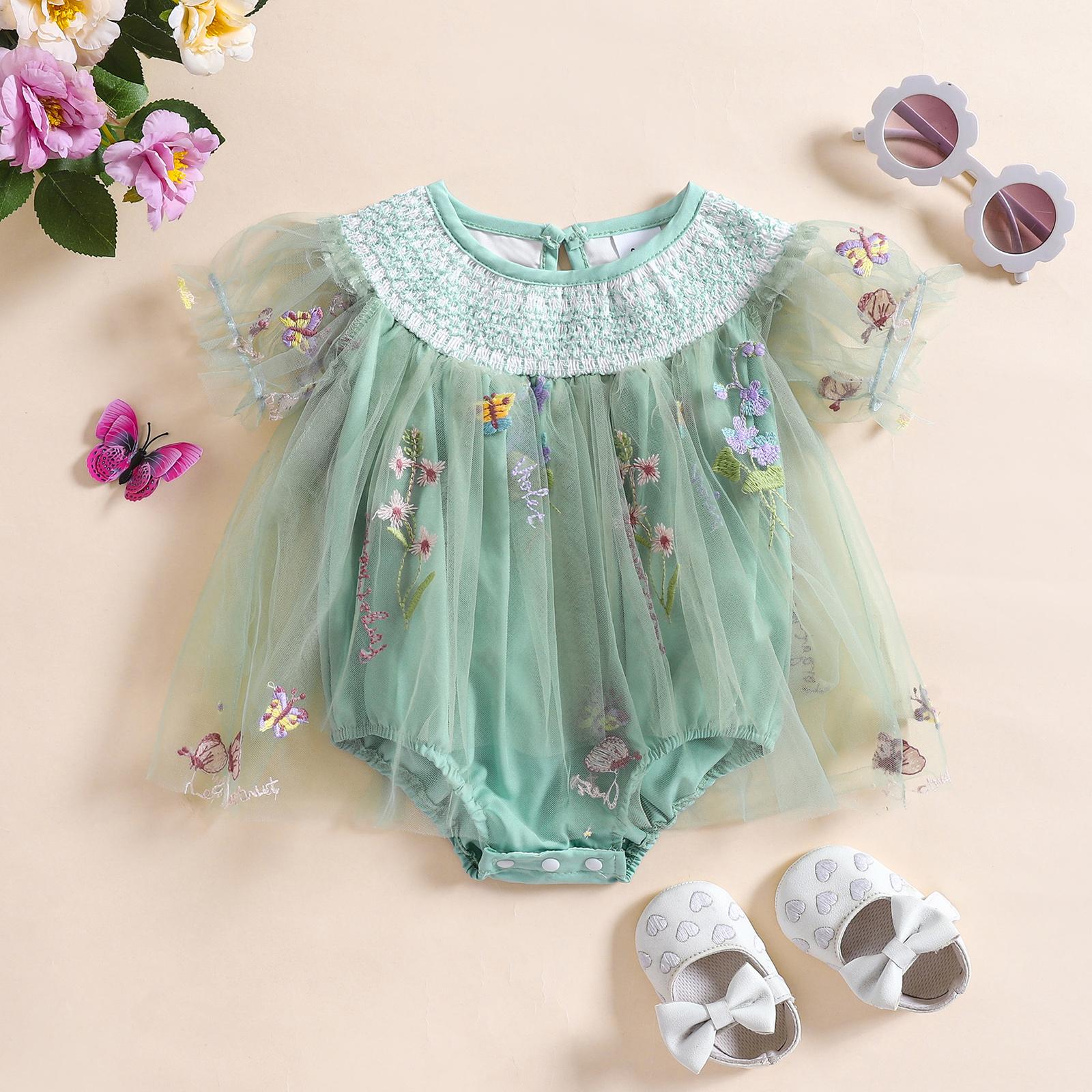 Baby Girls Tulle Tutu Dress Party Holiday Princess Dresses Infant Toddler Embroidery Flower Fairy Romper Dress