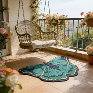 Bohemian Butterfly Design Living Room Sofa Rug Green Vintage Colour Scheme Bedroom Decor Bedside Rug Soft Comfortable Balcony Bay Window Rug Home Wardrobe Dressing Table Mat Washable Entrance Hallway Anti-Slip Doormat