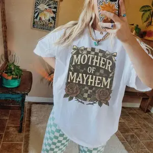 Comfort Colors Mother Of Mayhem Shirt, Edgy Cool Mom Graphic Tee, Funny Mother’s Day Gift, Trendy Comfort Colors Tired Mom Top, Badass Mama T-Shirt zjy08