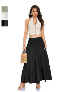Women's Casual Fashion Long Skirt, High Elastic Waist, Three-Pocket Design, Perfect for Daily Wear, Commute, and Vacation
