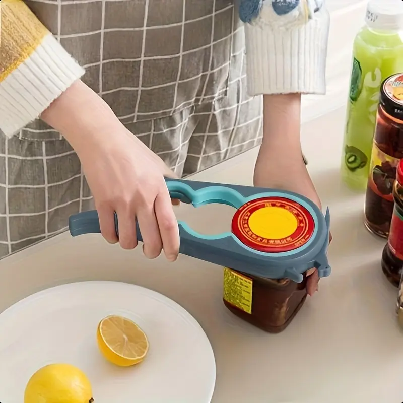 Introducing a New Product - a Versatile 6-in-1 Can Opener and 4-in-1 Bottle Opener. It features a comfortable silicone handle, making it ideal for elderly users or those with limited hand strength. It can easily open cans, jars, and jam lids.