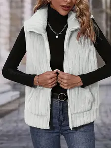 Women's Fashion Autumn Winter Plaid Sleeveless Zipper Vest Jacket, Casual Loose-Fitting Outerwear for Ladies, Stylish Daily Wear