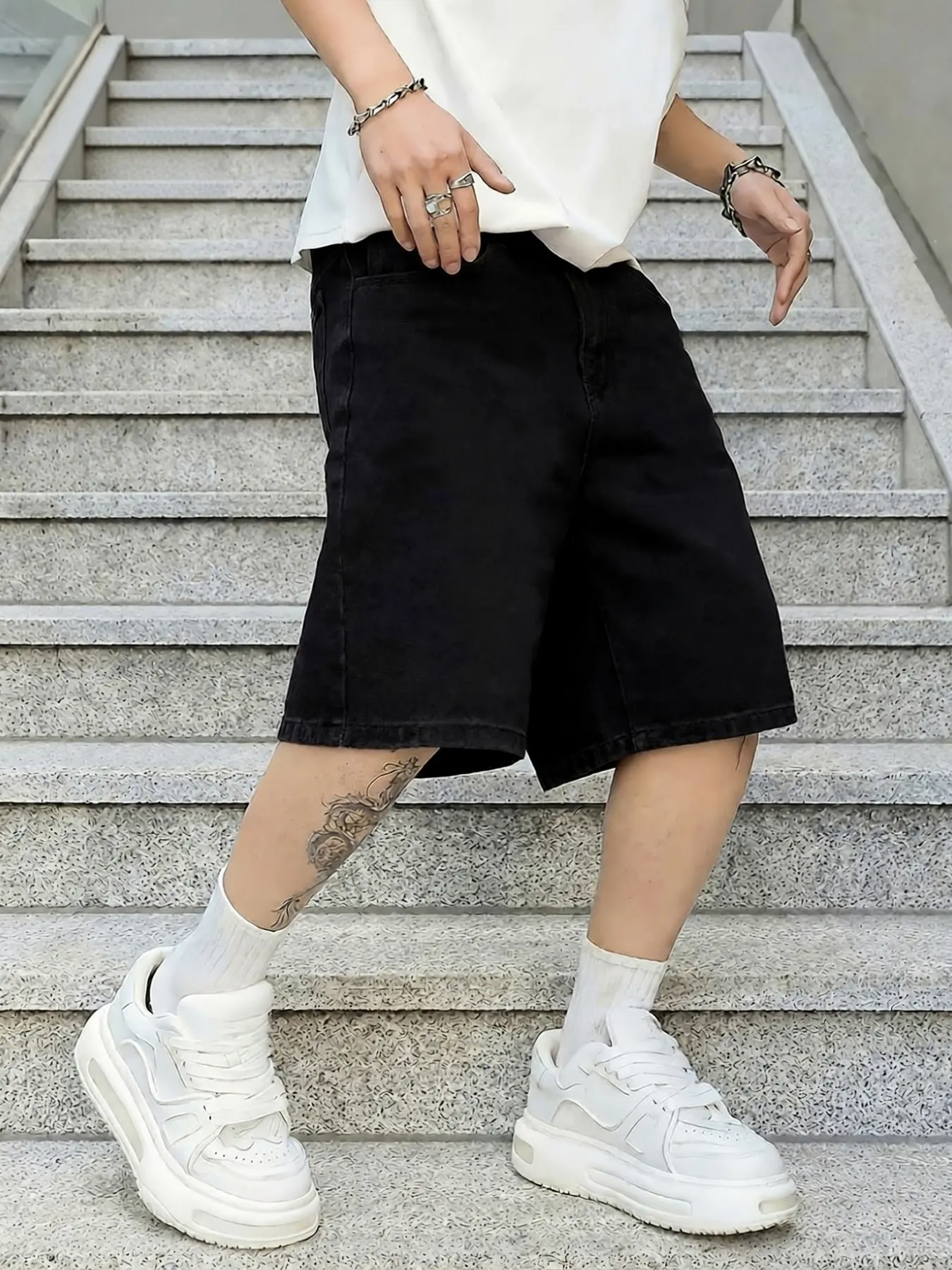 Men's pure black Plain loose-fitting casual denim shorts, Casual Fashion Shorts, Y2K style American street casual and versatile, Aesthetic, suitable as a gift for boyfriends and husbands