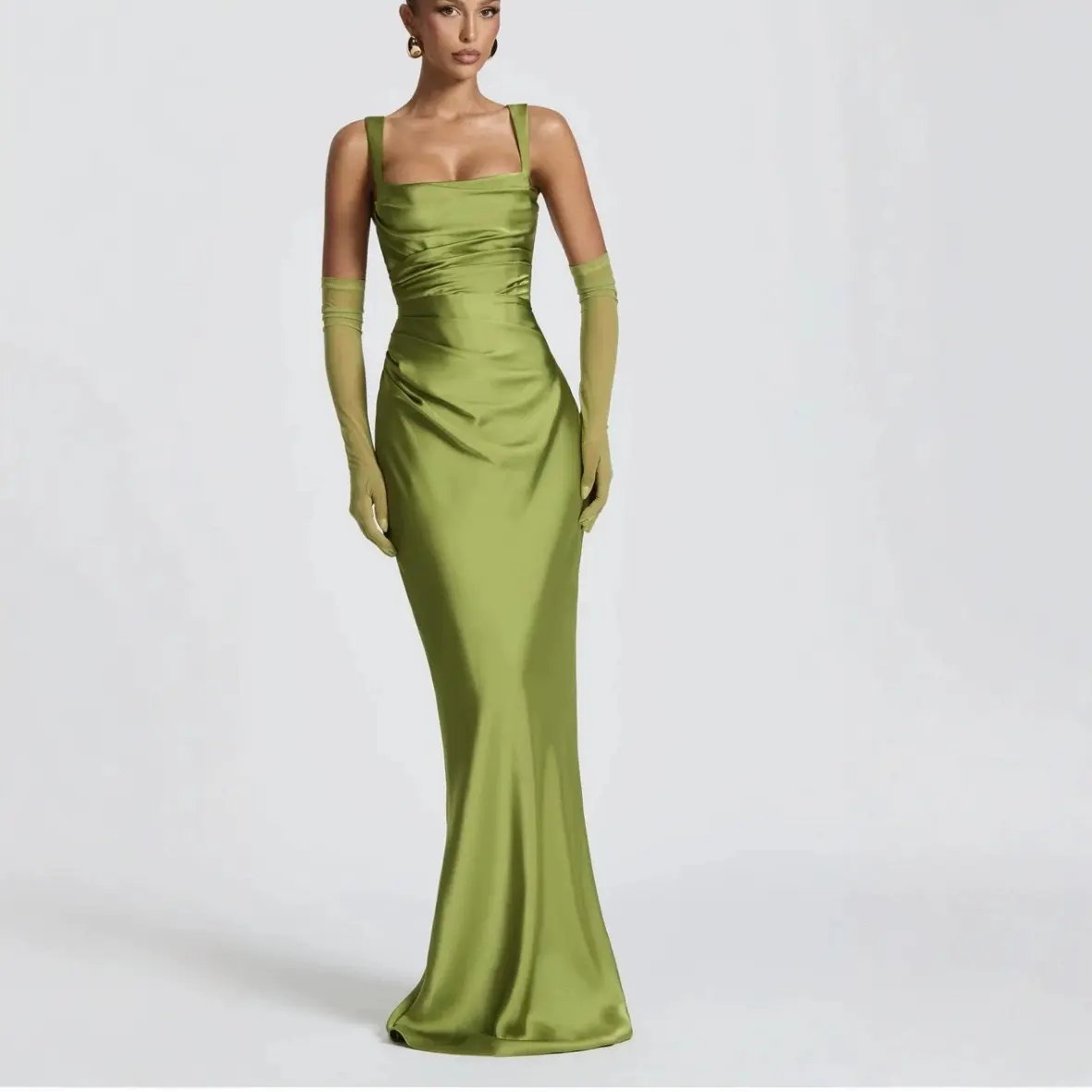 Bright green bridesmaid dress original New style fashionable and elegant slim-fit solid color dress with a scarf for wedding bridesmaids - TikTok Shop Bright green bridesmaid dress original New style fashionable and elegant slim-fit solid color dress with a scarf for wedding bridesmaids - TikTok Shop
