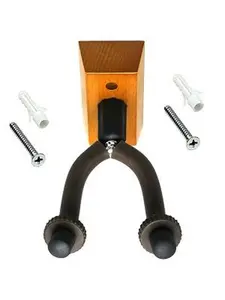 BlueDot Trading Cherry Colored Universal Wall Electric, Acoustic Classical Guitar, Banjo, Mandolin, Ukulele and Base Guitar Holder with Attractive Cherry Color Stained Wood Base ~ Mounting Hardware Included