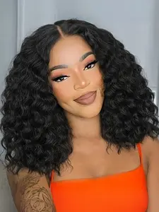 V Part Kinky Curly Wig, 14 Inch Short Bob Loose Curly Wig, Synthetic Yaki Texture Glueless Natural Wig for Black Women, Curly Hair Wigs, All Seasons