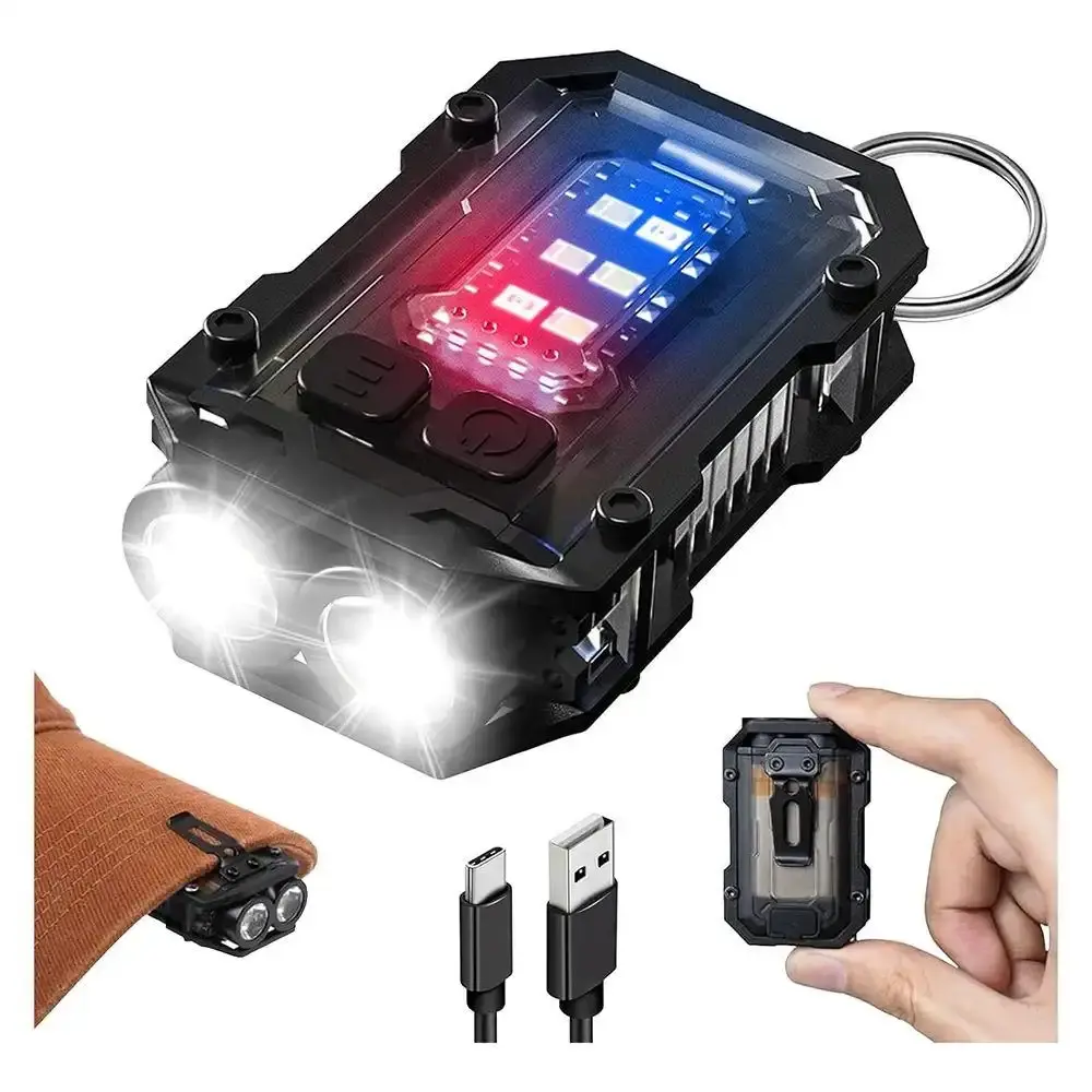Mini Keychain Light, Type-C Rechargeable Flashlight with Sidelight & Clip for EDC, Camping & Emergency