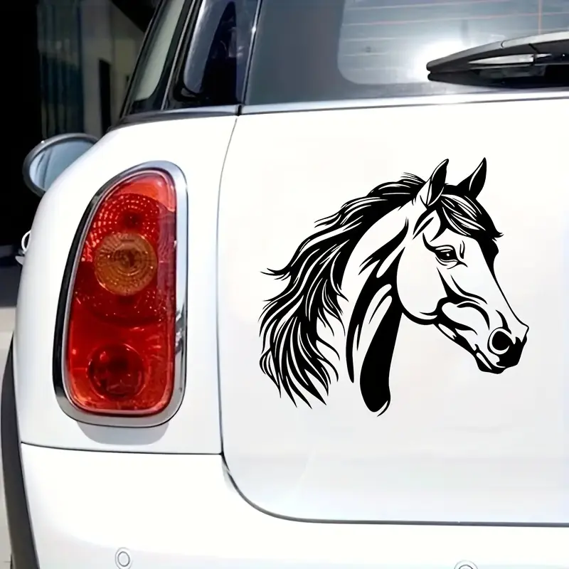 1PC Equestrian Logo Sticker, Bumper Sticker, Vehicle Decoration, Decal For Cars, for car bodies, black-white horse head silhouette decor, Equestrian lovers use as Car Decal