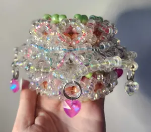 Rainbow Kandi Rotator Cuff with Holographic Heart Charms