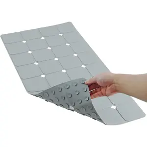 Bathtub Mat Non Slip 15" x 28"  Foldable Tub Mat with  Suction Cups & Large Drain Holes, Durable & , for Smooth Surfaces, Ideal for Seniors, Adults Grey