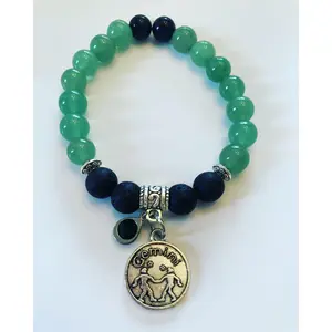 Gemini Bracelet Gift Set Zodiac Sign Green Aventurine Bracelet with Lava Stones for Essential Oils, Palo Santo Stick & Lavender Bundle