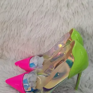Pink, Green & Clear Patent Leather Heels - Sandal Design with Unique Footbed and Stylish Strap - Shoe