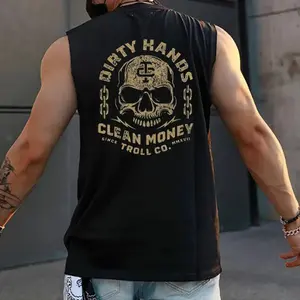 Women's Dirty Hands Clean Money Skull Print Tank Top - Breathable, Casual, Traditional Streetwear Sleeveless Shirt for Blue Collar Workers, Sun-Ready Plain Graphic Top
