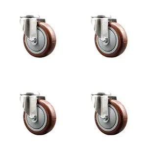 Service Caster SCC-SS316BH20S414-PPUB-MRN-4 Polyurethane Swivel Bolt Hole Caster with 4 in. Maroon Caster Wheels - 316 Stainless Steel Casters - Set of 4