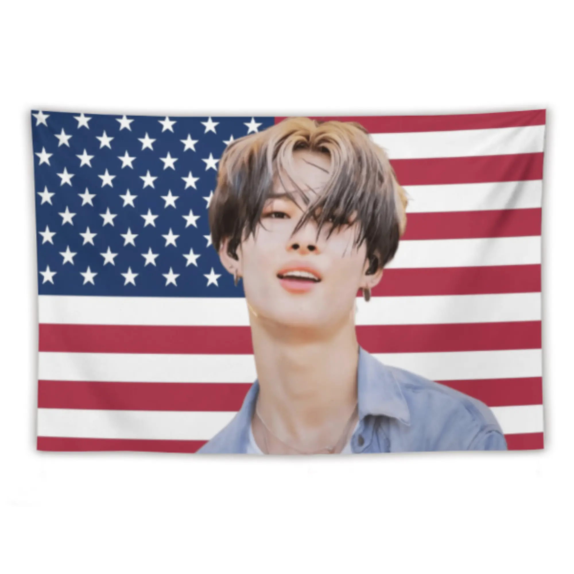 Ni-ki Enhypen US Flag Themed Polyester Tapestry, 3x5 ft Wall Hanging Decoration for College Dorm Boys Bedroom, Kitchen, Party