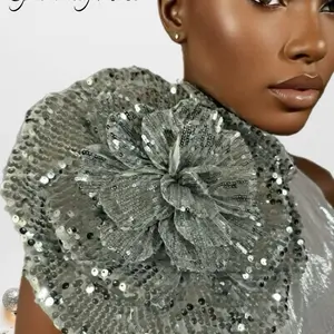 T-105 Sparkling Rose Flower Brooch Pin with Sequin Detail for Elegant Outfits