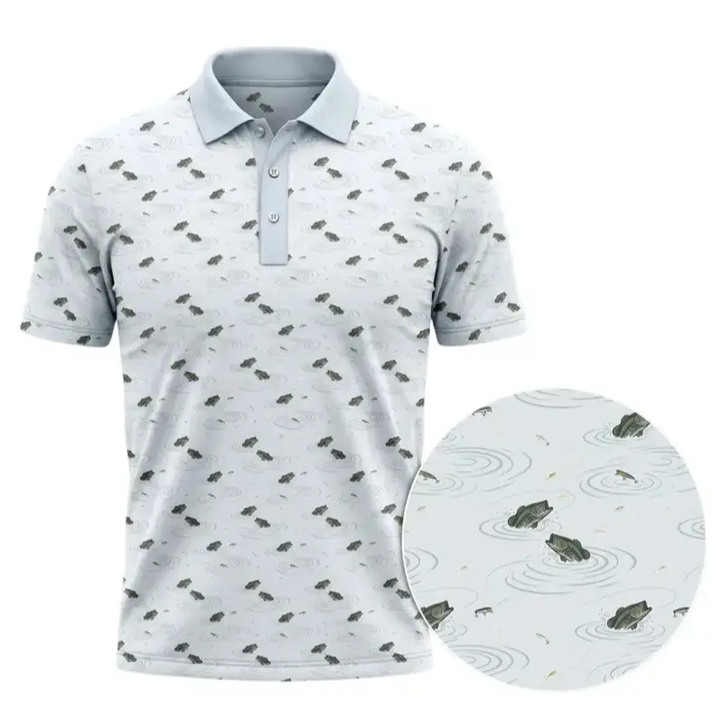 Men's Bass Fishing Polo Shirt - Sublimation Printing Largemouth Bass Custom Graphics, Breathable Sporty Chic Street Style Fishing Golf Top, Fishermen Gift, Button, Short Sleeve, Multi-Size, All Over Print| Short Sleeve Golf Shirt