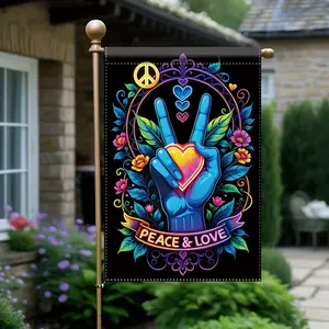1pc, Love Garden Welcome Flag, Peace And Love Double Sided Printing Yard Flag, Waterproof Vertical Flag, Home Decoration, Outdoor Decoration, Courtyard Decoration, Garden Decoration