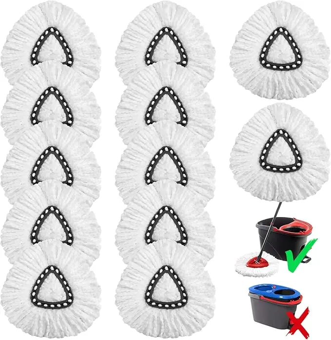 12 Pack Microfiber Mop Head Refills Compatible with O-Cedar EasyWring Single Bucket Cleaning System, Machine Washable Spin Mop Replacement Heads for Powerful Floor Cleaning and Stain Removal, Easy Install Mop Refills