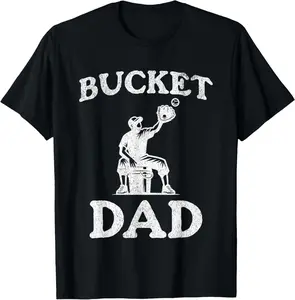100% Cotton Bucket Dad Softball Dad Baseball Funny Father's Coach T-Shirt