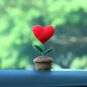 Handmade crochet Flowers Cute Heart/rose Pot Plant, for Car decor Desk Decor, Car Interior Decoration, Ideal Gift for Her, Girlfriend, Best Friend, Christmas, New Year, Valentine's Day