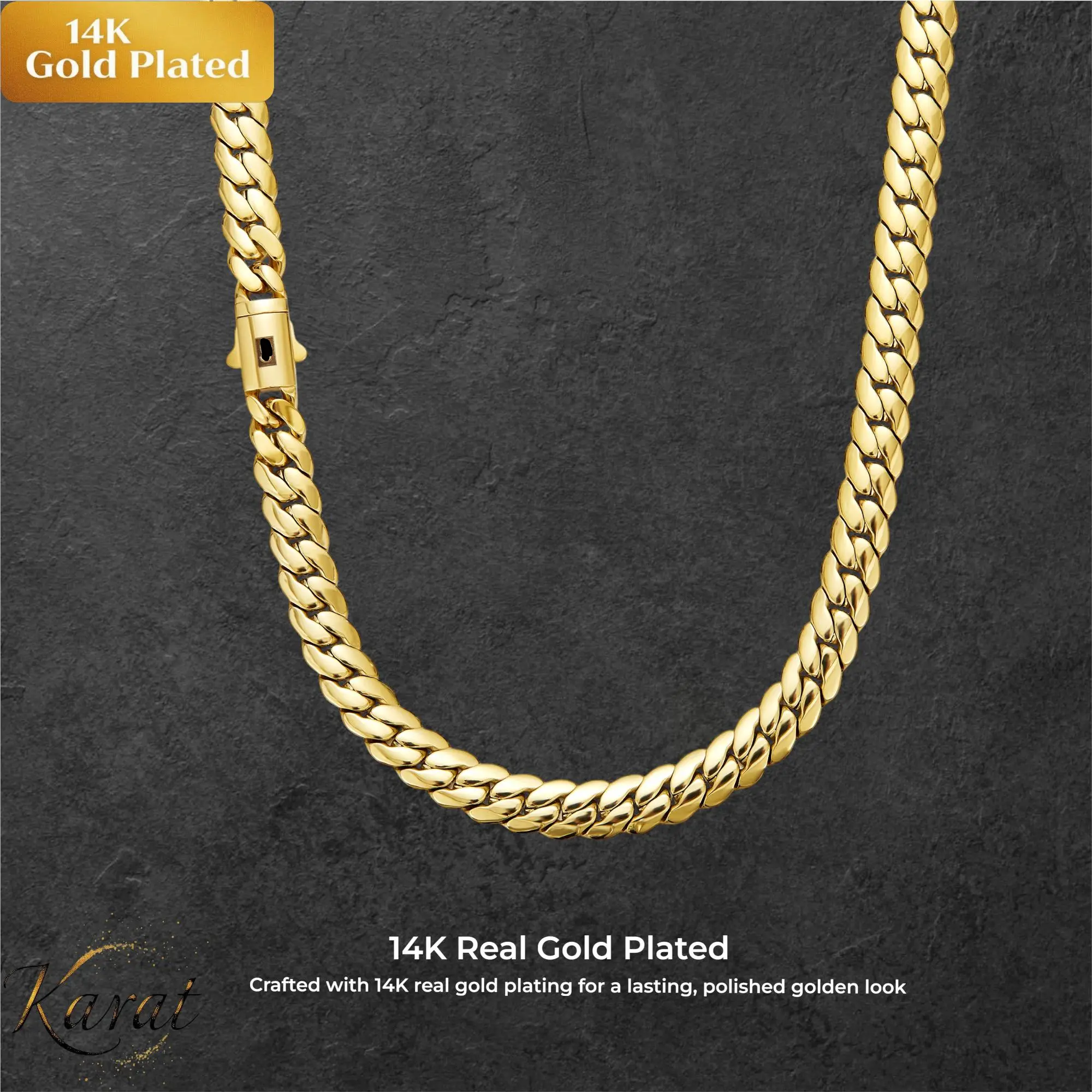 【Curb chain】14K Gold Plated Cuban Link 8MM Necklace or Bracelet |  Features the latest electroplating technology for effective rust prevention | Miami hip-hop style fashion item | Width: 8mm, Length: 16 inches to 30 inches | Couple's item |