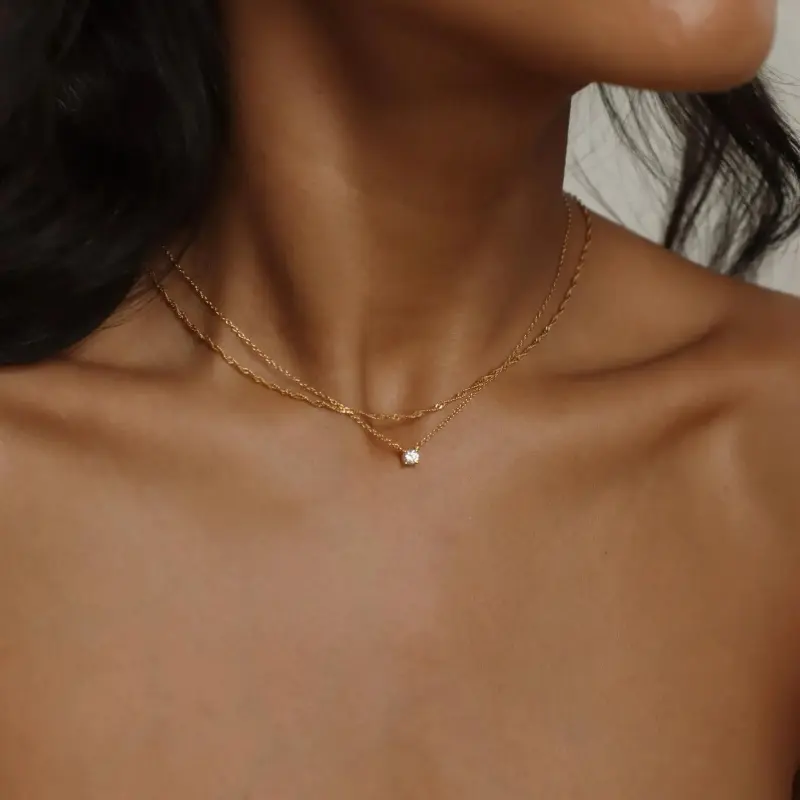 Dainty Diamond Necklace by Minimalist - Elegant Crystal Charm Necklace in Gold & Silver - Classic Solitaire Necklace - Minimalist Jewelry