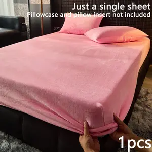 1pcs  Solid Color Crystal Velvet Knitted Sheet, Adjustable Mattress Protector, Breathable & Anti-Pilling, Soft & Skin-Friendly, Dark, Various Sizes, Solid Bed Sheets