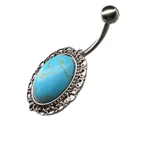 Turquoise Round Belly Piercing - Unique Design with Turquoise Accents