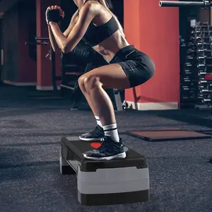 31" Aerobic Stepper With Risers, Adjustable Height Workout Exercise Step Platform Trainer For Home Gym Fitness, Gray