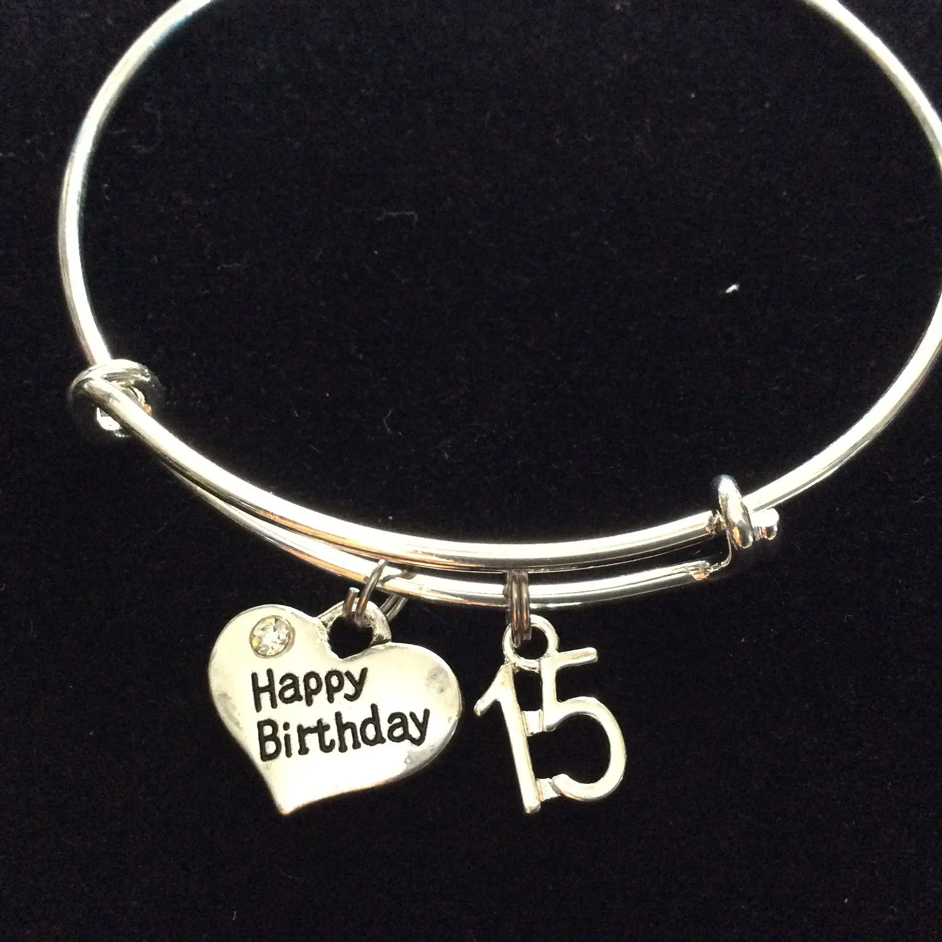 Happy 15th Birthday Expandable Charm Bracelet Adjustable Bangle Gift (Other Numbers Available)