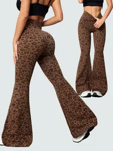 Women's Leopard Print Seamless Knit Yoga Pants, Gym Workout Leggings, High Waisted Butt Lifting Control, Sporty Casual Fashion, All Seasons Wear