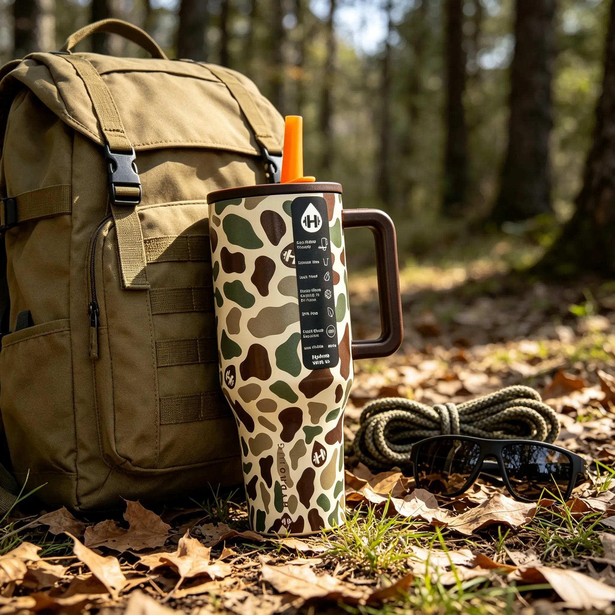 HydroJug 40oz Camo Insulated Stainless Steel Flask - Portable, Stylish, 24-Hour Cold Retention, Leak-Proof, Cup Holder-Friendly, With Handle, Lid, Straw For Camping, Hiking