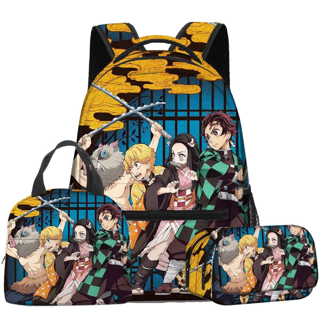 Classic Edo Style Window Background Demon Slaying Character Matching Carry Bundle Laptop Backpack Thermal Lunch Bag