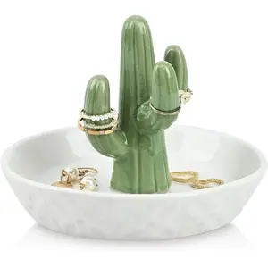 Ceramic Cactus Ring Holder Dish for Jewelry Decor for Friend Sister Birthday Wedding Anniversary Bridal Engagement Christmas Gift for Women